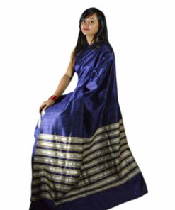 Ghisa Silk Mekhela Chador Handwoven - Blue & Cream