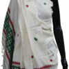 Buy Eri Silk Shawl With Green And White Color Combination