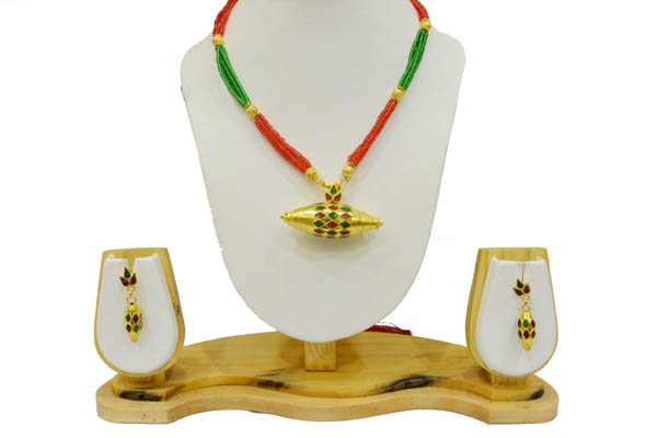Assamese Traditional Designer Dhol Necklace With Earrings