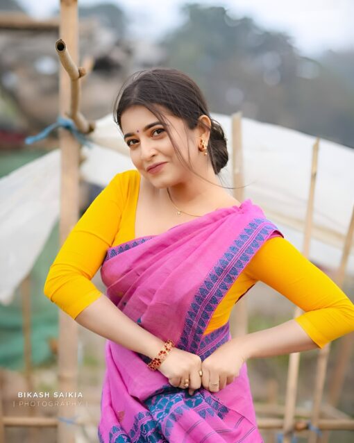 Assam Cotton Pink Mekhela Chador