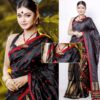 Assam Silk Mekhela Chadar Black Pat Silk Bridal Design