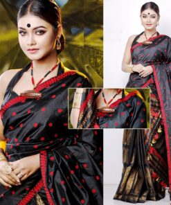 Assam Silk Mekhela Chadar Black Pat Silk Bridal Design