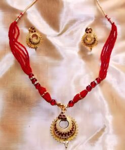 Kerumani Locket With Earings Assamese Jewelry In Red