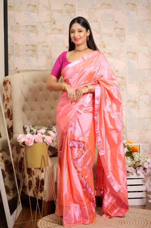 Assam Silk Mekhela Chadar in Pink