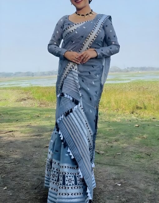 Assam Mekhela Chador Grey