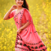 Handwoven Cotton Mekhela Chador in Pink and Black-Genuine Handloom