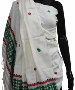 Buy Eri Silk Shawl With Green And White Color Combination