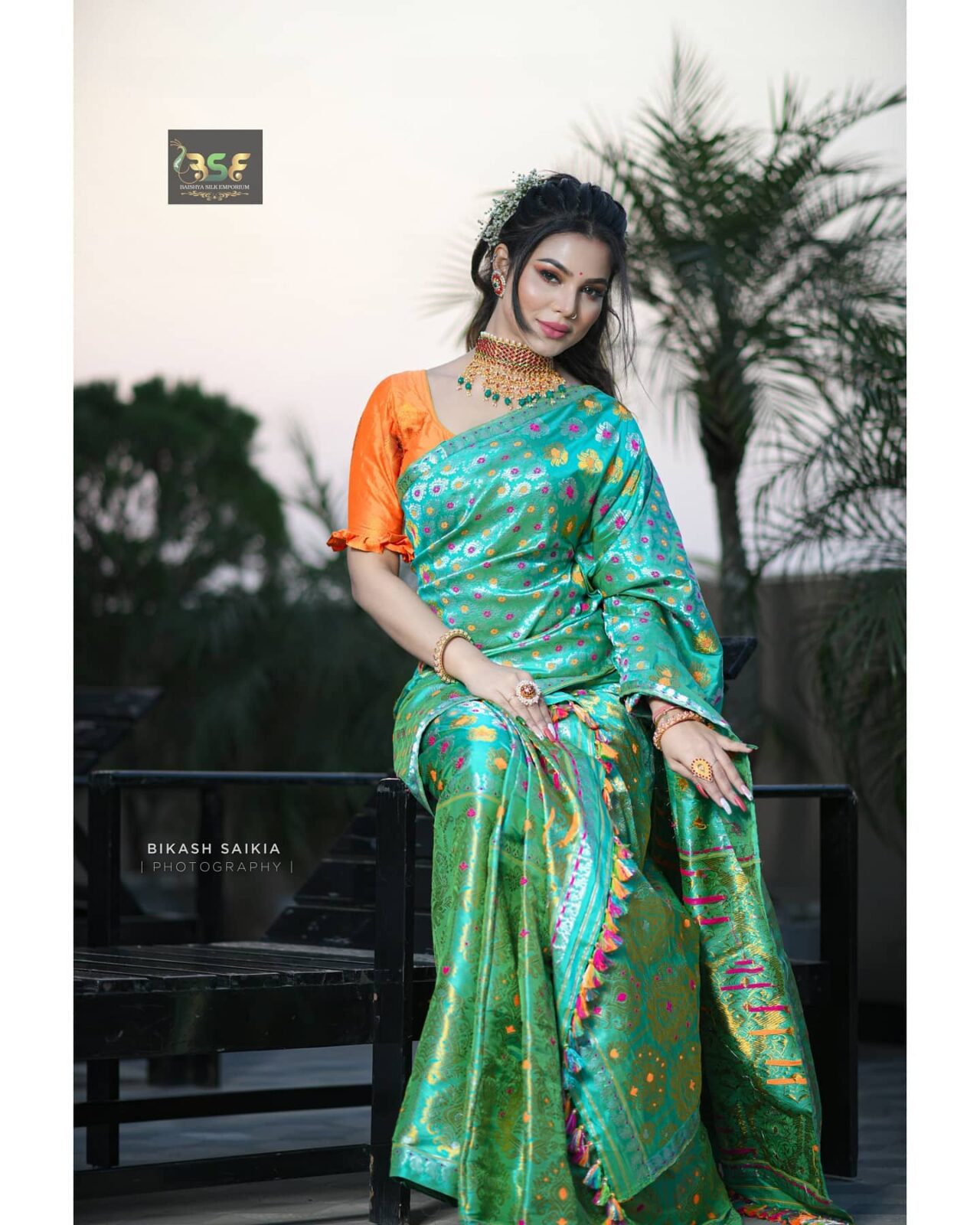 Assamese Mekhela Chador Silk Green