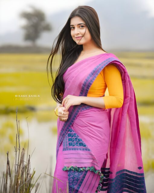 Assam Cotton Pink Mekhela Chador