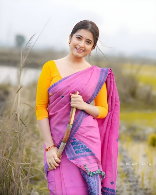 Assam Cotton Pink Mekhela Chador