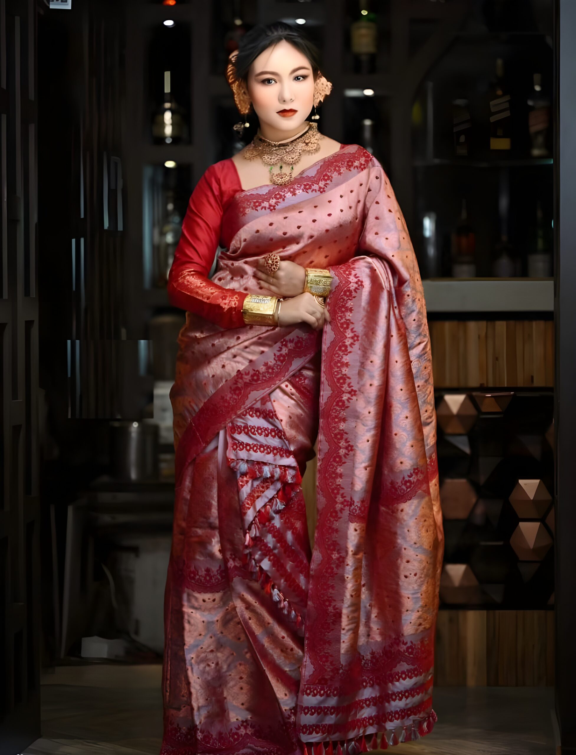 Assam Silk Mekhela Chadar With Premium Zari Work Bridal Design MugaSilk