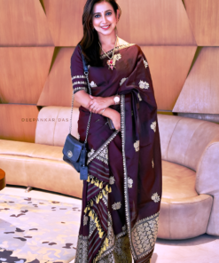 Handwoven Cotton Mekhela Chador in Coffee Color-Genuine Handloom