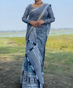 Assam Mekhela Chador Grey